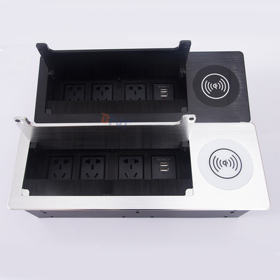 Weiße/schwarze Bürsten-Abdeckungs-Tischplattensockel-Konferenzsaal-Tabellen-Steckdosen mit drahtlosem Ladegerät
