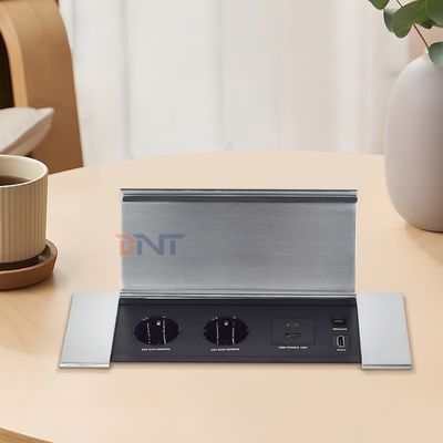 Hiddden Flip Design Desktop Steckdose Strom mit 2 EUAC Steckdosen USB A + C HDMI Netzwerk