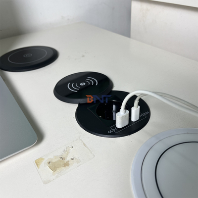Büromöbel Rund-Qi-Wireless-Ladegerät mit EU-Steckdose & USB a+c für Sofa-Tisch-Ladestation