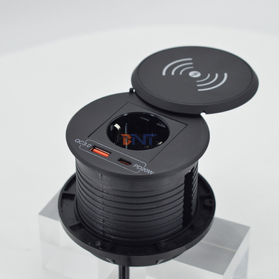 Büromöbel Rund-Qi-Wireless-Ladegerät mit EU-Steckdose & USB a+c für Sofa-Tisch-Ladestation