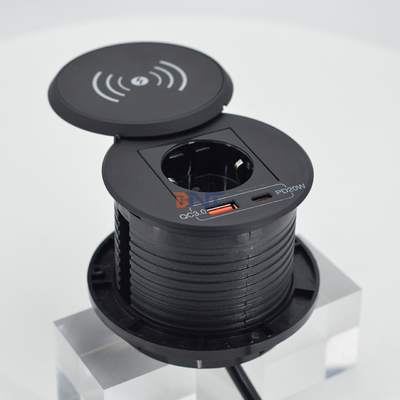 Büromöbel Rund-Qi-Wireless-Ladegerät mit EU-Steckdose & USB a+c für Sofa-Tisch-Ladestation