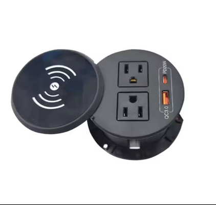 Büromöbel runde ABS-Steckdose mit drahtlosem Ladegerät USB a+c für Kaffeetisch