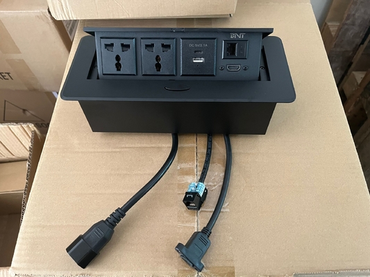 Neue beliebte Zinklegierung Pop-up USB Steckdose 2 AC USB HDMI RJ45 für Büro Tagung Hotel