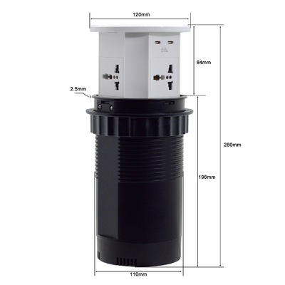 OEM/ODM Smart Pop-Up Power Outlet Aluminium-Tischsteckdose mit 4 Wechselstromsteckdosen und 2 USB-Anschlüssen IP44-Standard für das Laden