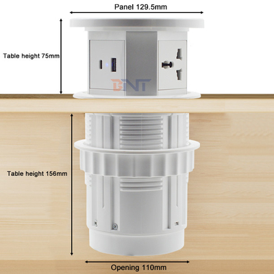OEM/ODM Smart Pop-Up Power Outlet Aluminium-Tischsteckdose mit 4 Wechselstromsteckdosen und 2 USB-Anschlüssen IP44-Standard für das Laden