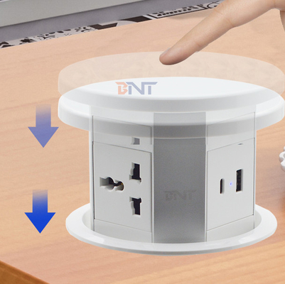 OEM/ODM Smart Pop-Up Power Outlet Aluminium-Tischsteckdose mit 4 Wechselstromsteckdosen und 2 USB-Anschlüssen IP44-Standard für das Laden