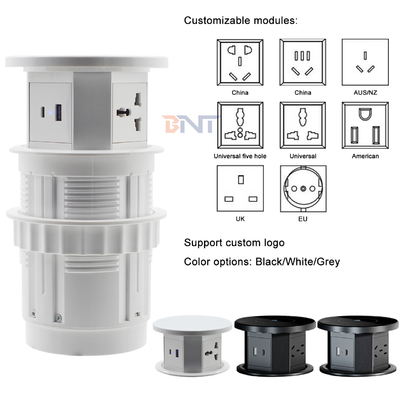 OEM/ODM Smart Pop-Up Power Outlet Aluminium-Tischsteckdose mit 4 Wechselstromsteckdosen und 2 USB-Anschlüssen IP44-Standard für das Laden