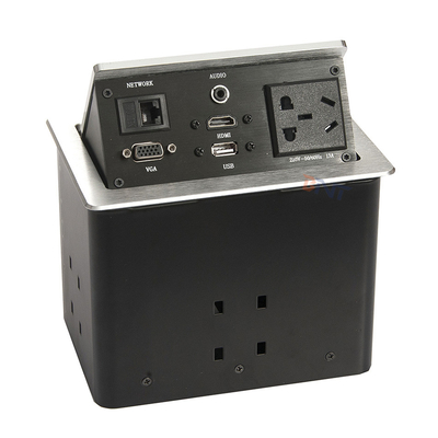 Konferenztisch aus Silber-Aluminium-Legierung, Steckdosen mit 2 USB, 2 Netzwerken