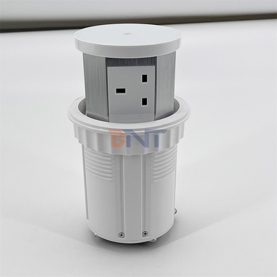 Custom 3-Ausgang Pop-Up-Ausgang Turm PVC und Aluminium Küchentisch Steckdose mit drahtlosem Ladegerät Desktop Pop-Up-Steckdosen