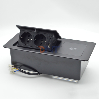Desktop-Tisch versteckte Ladesteckdosen Multi-Connection-Box Pop-up-Stromanschluss mit drahtlosem Laden