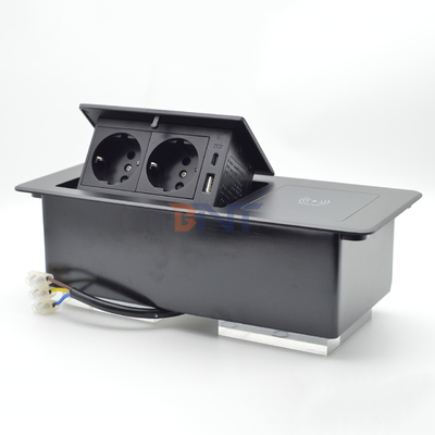 Desktop-Tisch versteckte Ladesteckdosen Multi-Connection-Box Pop-up-Stromanschluss mit drahtlosem Laden