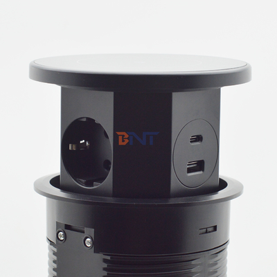 OEM/ODM Smart Pop-Up Power Outlet Aluminium-Tischsteckdose mit 3 Wechselstromsteckdosen und 2 USB-Anschlüssen IP44-Standard für das Laden