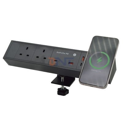 Multifunktionale 2 Wechselstromsteckdosen Dual USB A+C UK 65W PD Schnellladung Desktop Klemm Steckdose Stromanschluss