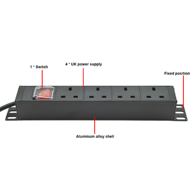 PDU 4-Port Steckdosen SPD Überspannungsschutz Stromstreifen-Erweiterung Socket 3250W mit Ein-/Aus-Schalter und Stromkabel