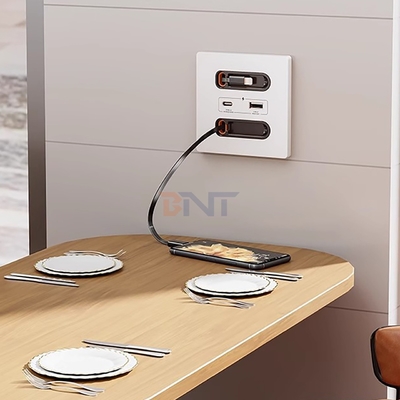 Boente 86*86 mm Mini Hidden Home Universal USB Comfiguration Electric Wall Power Socket with Lightning & Type-C Cable