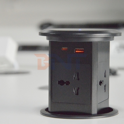 Neuer Pneumatischer Lift Pop-up Steckdose US UK Universal Vier Oberflächen Mount Desktop Steckdose Top mit 15W Wireless Charging Pop-up Steckdose