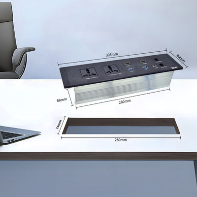 Desktop-Einbau-Multifunktions-Steckdose mit Universalstecker-Optionen und zwei USB-A-Anschlüssen, Schutzart IP44