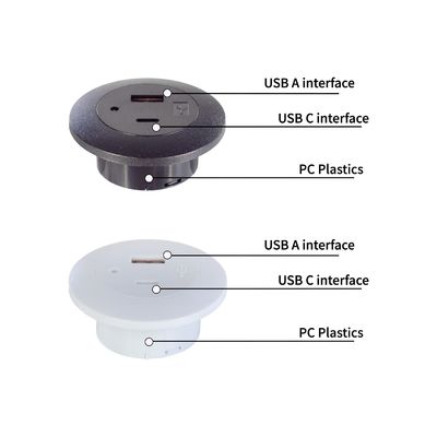Einbau-Tischsteckdose aus Kunststoff mit USB A+C Ladeanschlüssen