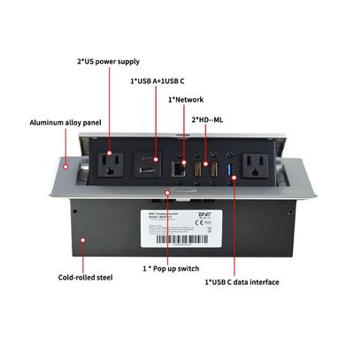 Für UL zugelassene Smart Office Aluminiumlegierung Pop-up-Tischplatten-Stromanschluss mit modularen Konfigurationen