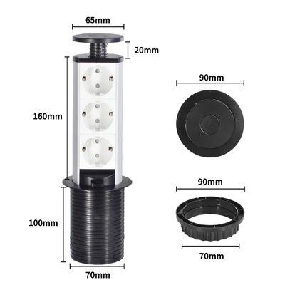 Moderne Smart Kitchen Ausziehbare EU Power Kitchen Steckdose Versteckte Tischplatte mit 3 EU Power Output-Anschlüssen 16A Nennstrom IP44