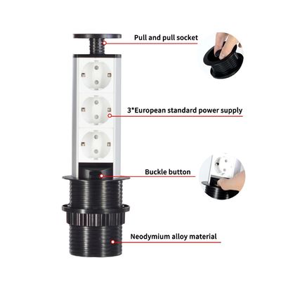Moderne Smart Kitchen Ausziehbare EU Power Kitchen Steckdose Versteckte Tischplatte mit 3 EU Power Output-Anschlüssen 16A Nennstrom IP44