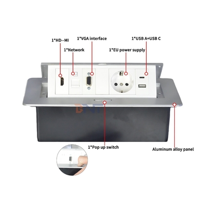 Aluminiumlegierung Pop-up Tischplatten-Steckdose EU-Steckdose mit modularen Konfigurationen