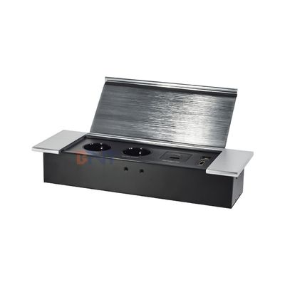 Hiddden Flip Design Desktop Steckdose Strom mit 2 EUAC Steckdosen USB A + C HDMI Netzwerk
