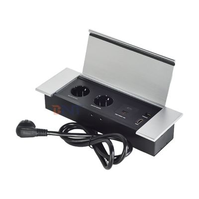 Hiddden Flip Design Desktop Steckdose Strom mit 2 EUAC Steckdosen USB A + C HDMI Netzwerk