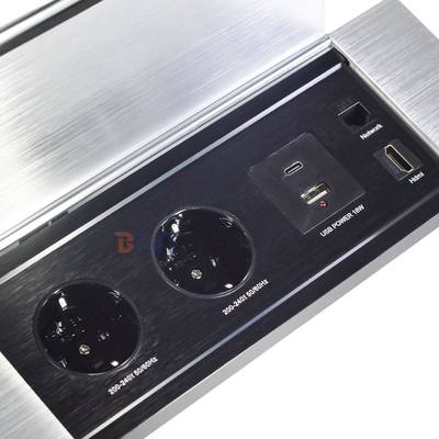 Hiddden Flip Design Desktop Steckdose Strom mit 2 EUAC Steckdosen USB A + C HDMI Netzwerk