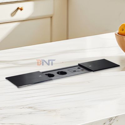 Doppelsilp offene Euro-Tischplatte Elektrische Steckdose Schiebeöffnung 2 Wechselstromsteckdosen & USB A+C IP44 für Büroanwendung