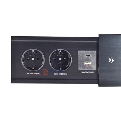 Slip-Open Euro-Tischplatten-Stromanschluss 2 Wechselstromsteckdosen USB A+C IP44 16A Nennstrom für Büroanwendungen EU-Standard Stecker