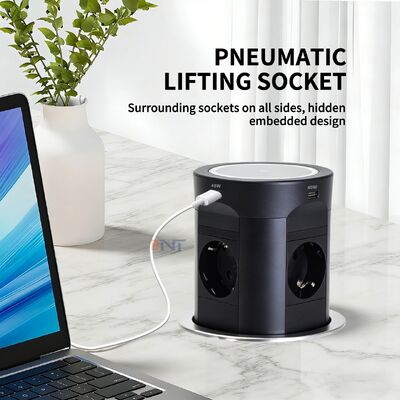 BNT Tabletop Office Commercial Use 4 AC Power Pneumatic Pop-Up Desktop Socket Kitchen Socket with Dual USB A+C Port PD45W Charge