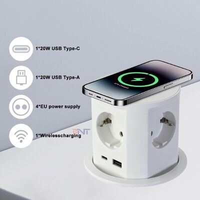 BNT Schreibtischbüro Gewerblicher Gebrauch IP44 4 Wechselstromsteckdosen 16A ABS Pneumatische Steckdose USB A+C Ports PD20W Ladung