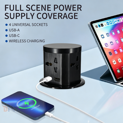 85mm Ausrottung Pop-up Socket 4 Universal AC Steckdosen USB a und Typ C Ports 16A 110-220V PC gebürstet Ende 1,5m Kabel