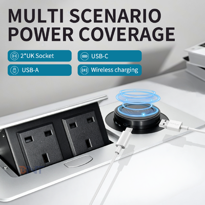 Hot Sale Pop-up Power Socket Desktop Stromverteilungseinheit mit Dual UK Standard 15W drahtlosem Laden für Desktop-Komfort