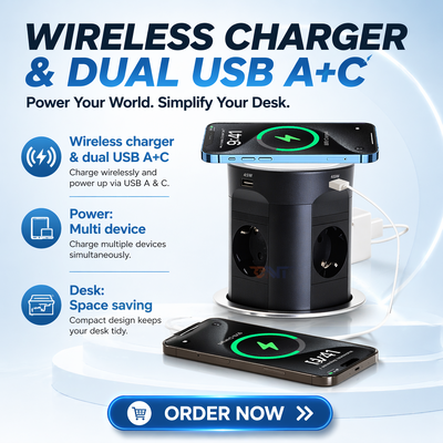 BNT Schreibtisch Büro Gewerbliche Verwendung 4 AC Power Pneumatische Pop-Up Desktop Steckdose Küchensteckdose mit Dual USB A + C Port PD45W Ladung